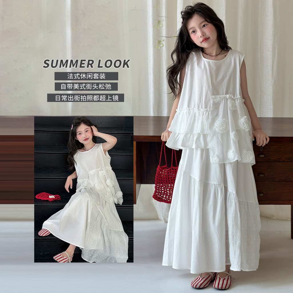 Vestido de menina de duas peças terno verão fino bonito luz luxo moda Wear