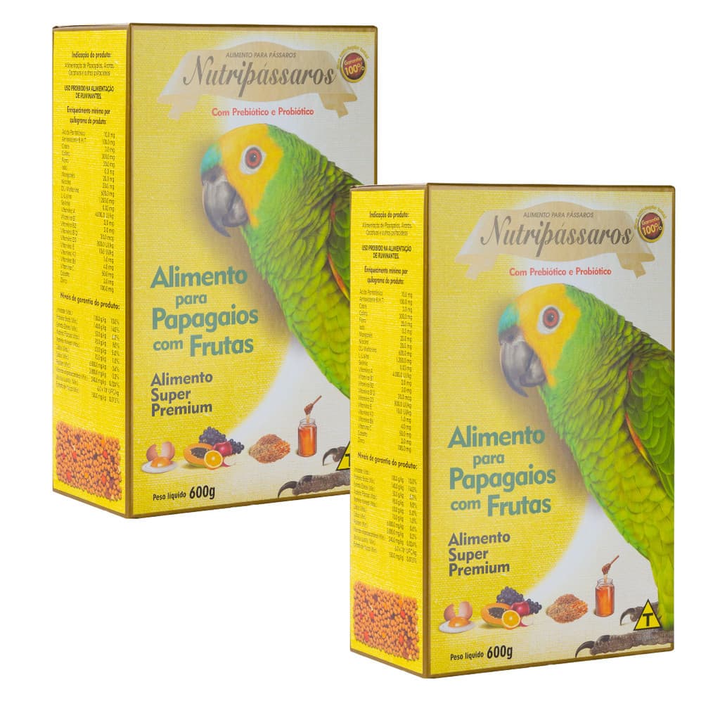Kit 2 un - Ração para Papagaio Extrusada com Frutas Nutripássaros 600g