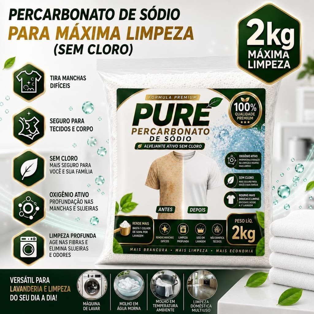 Percarbonato de Sódio Limpeza Em Geral Tira Manchas Roupas Brancas 500g/1kg /2kg