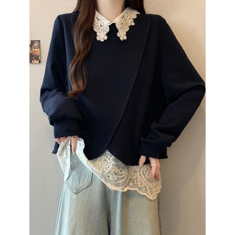 Único laço costura gola polo moletom de manga comprida outono inverno 2026 novo estilo Plus Size roupas femininas gordur