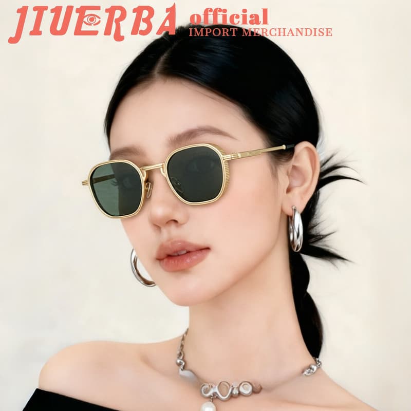 (JIUERBA) Óculos De Sol Quadrados Minúsculos De Metal Retrô Coreano Unissex Leves , UV400 Para Ele , Sua Direção E Viage