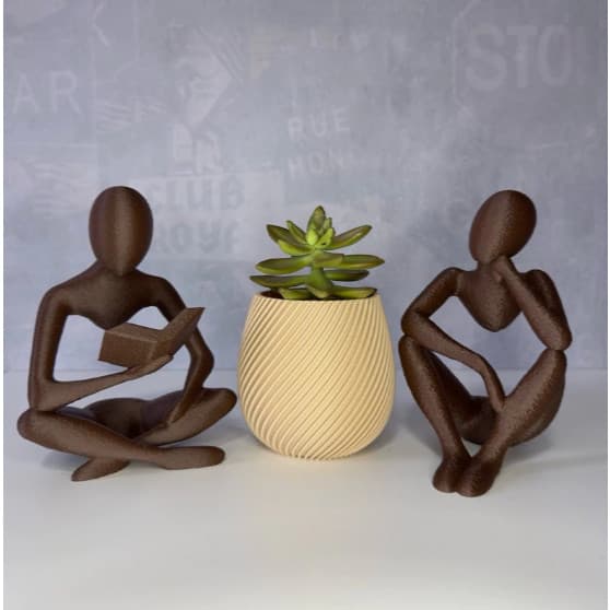 Kit Decoração – Estátua Livro + Pensador e Vaso Espiral | Impressão 3D