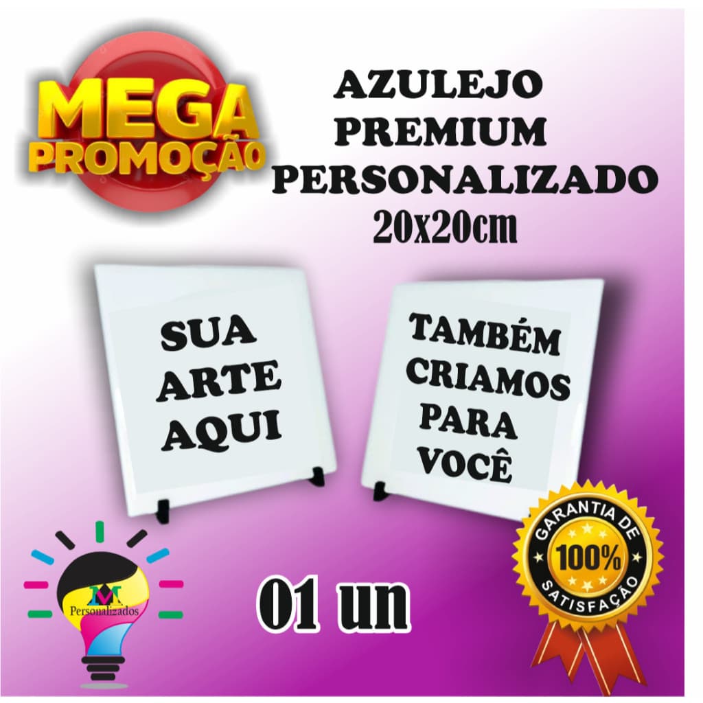 Azulejo personalizado tamanho 20x20cm  presente - COM SUPORTE