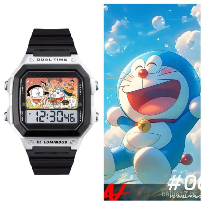 Relógio à prova d'água do Doraemon, presente de aniversário para meninos e meninas, relógio eletrônico quadrado pequeno
