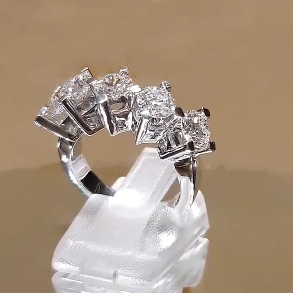 Anel feminino elegante e luxuoso, feito de prata esterlina 925, incrustado com deslumbrantes pedras de zircônia cúbica,