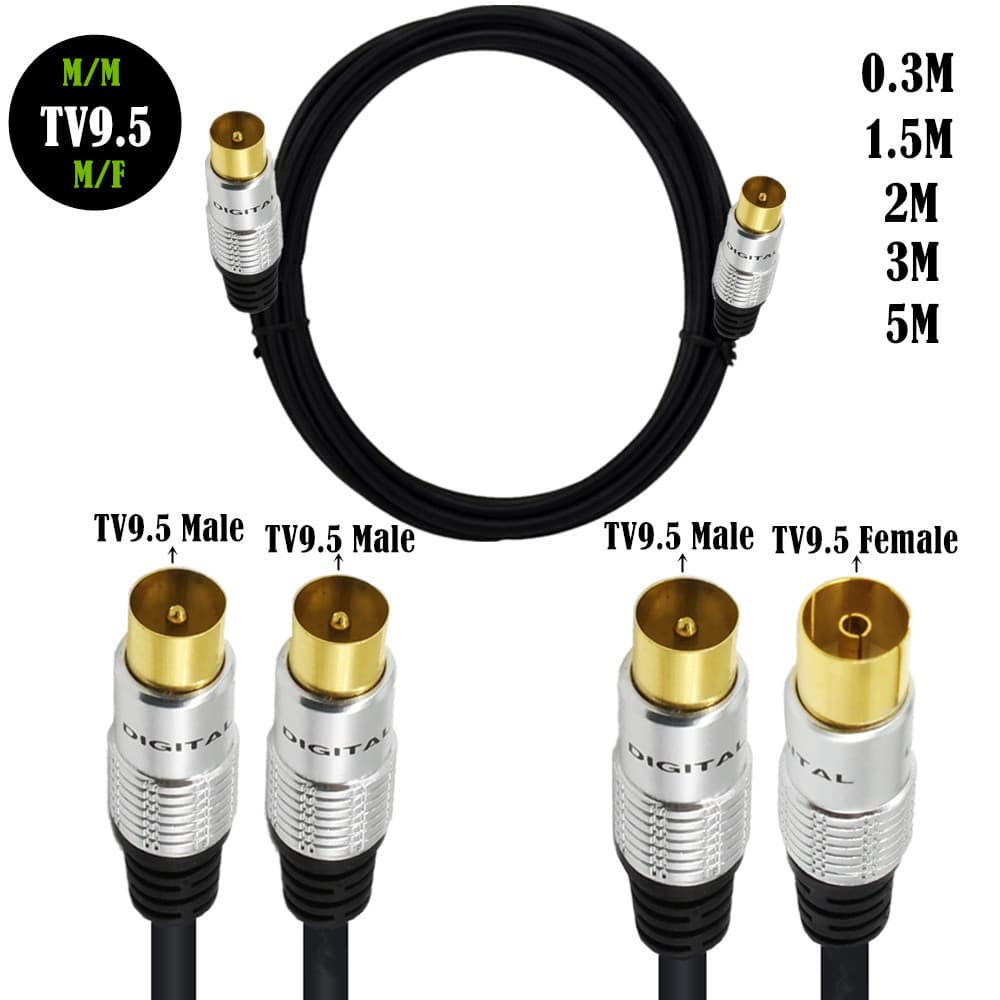 Cabo CCTV de 9.5 mm | Cabo Coaxial macho para macho para fêmea | 0.3m/1.5m/3m/5m | Digital Set-Top Box Cabo de sinal de