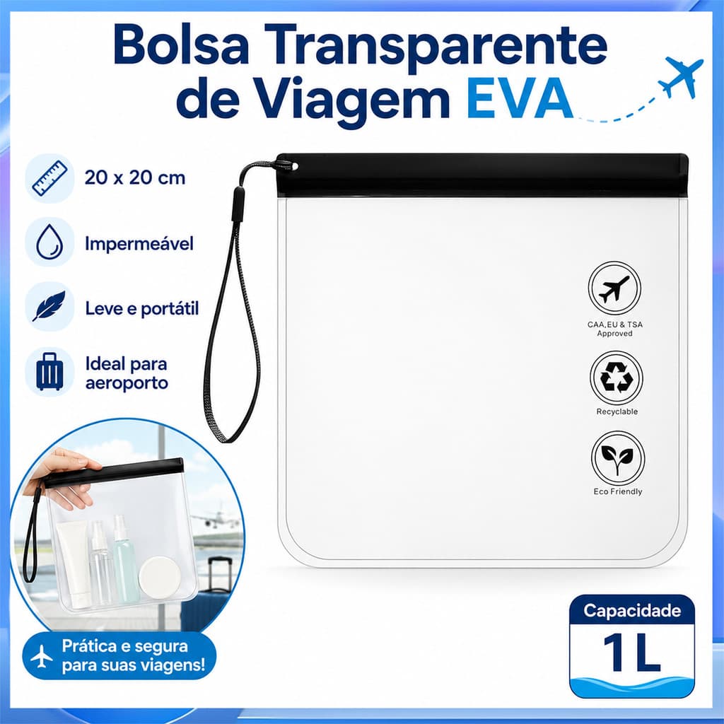 Saco de embalagem de viagem transparente transparente ecologicamente correto EVA à prova d'água portátil saco de armazen