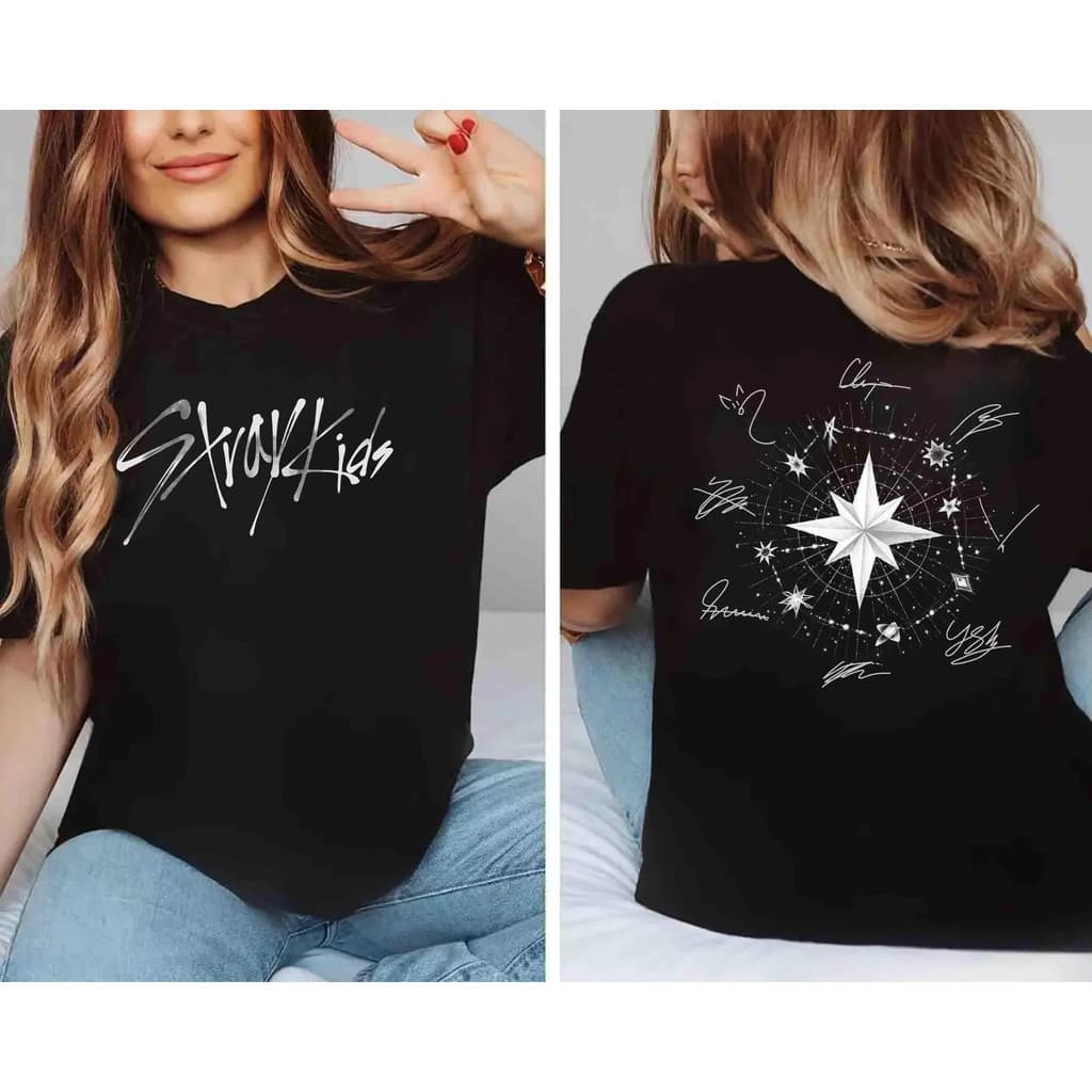 Camiseta Estrela Compasso Hot Toys Stray Kids Kpop Unisex Moderna Elegante Atemporal Tendência
