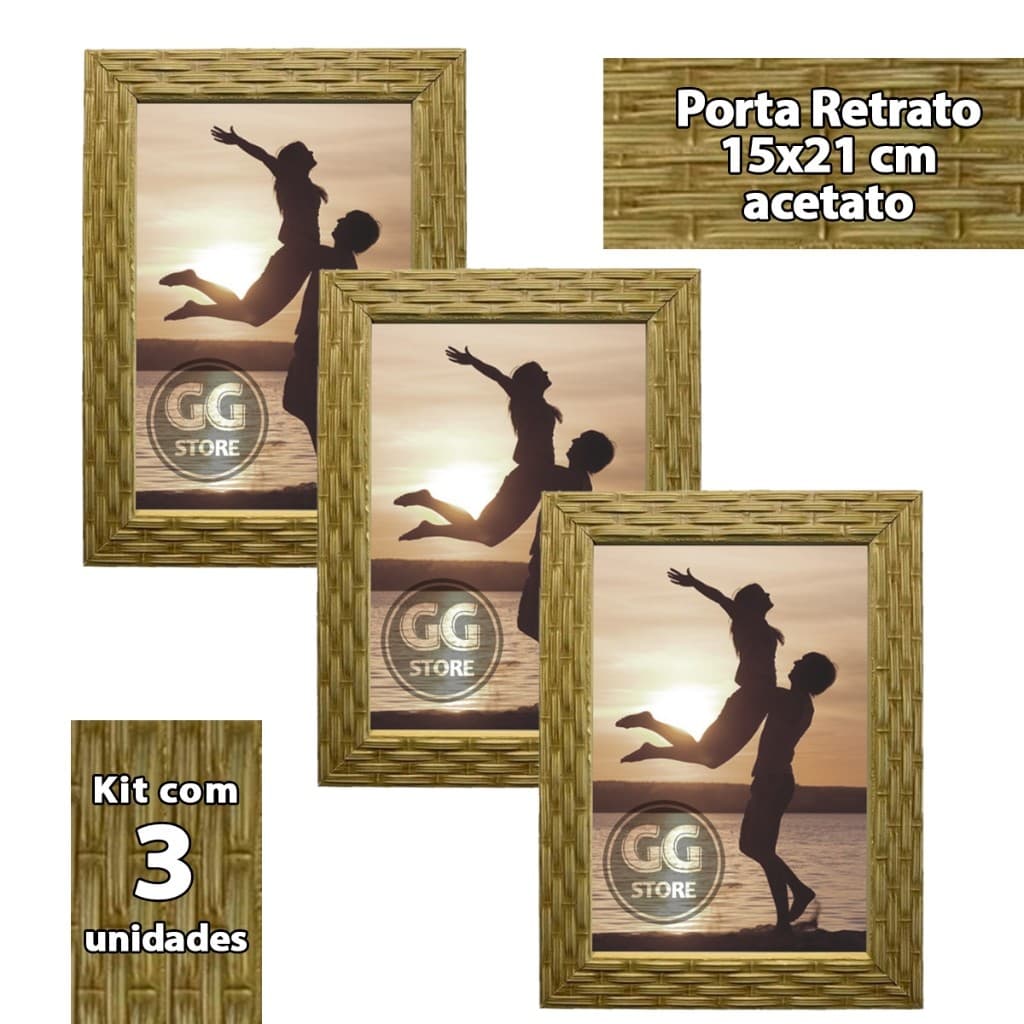 Kit com 3  Porta Retrato 15x21cm Decorativo Luxo