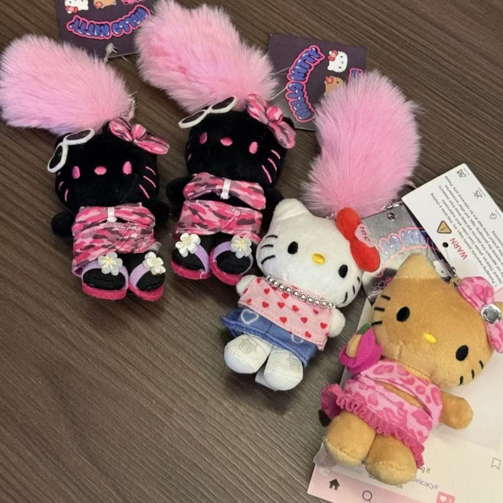 Chaveiro de bolsa escolar de gato com pingente de gatinho de couro preto havaiano