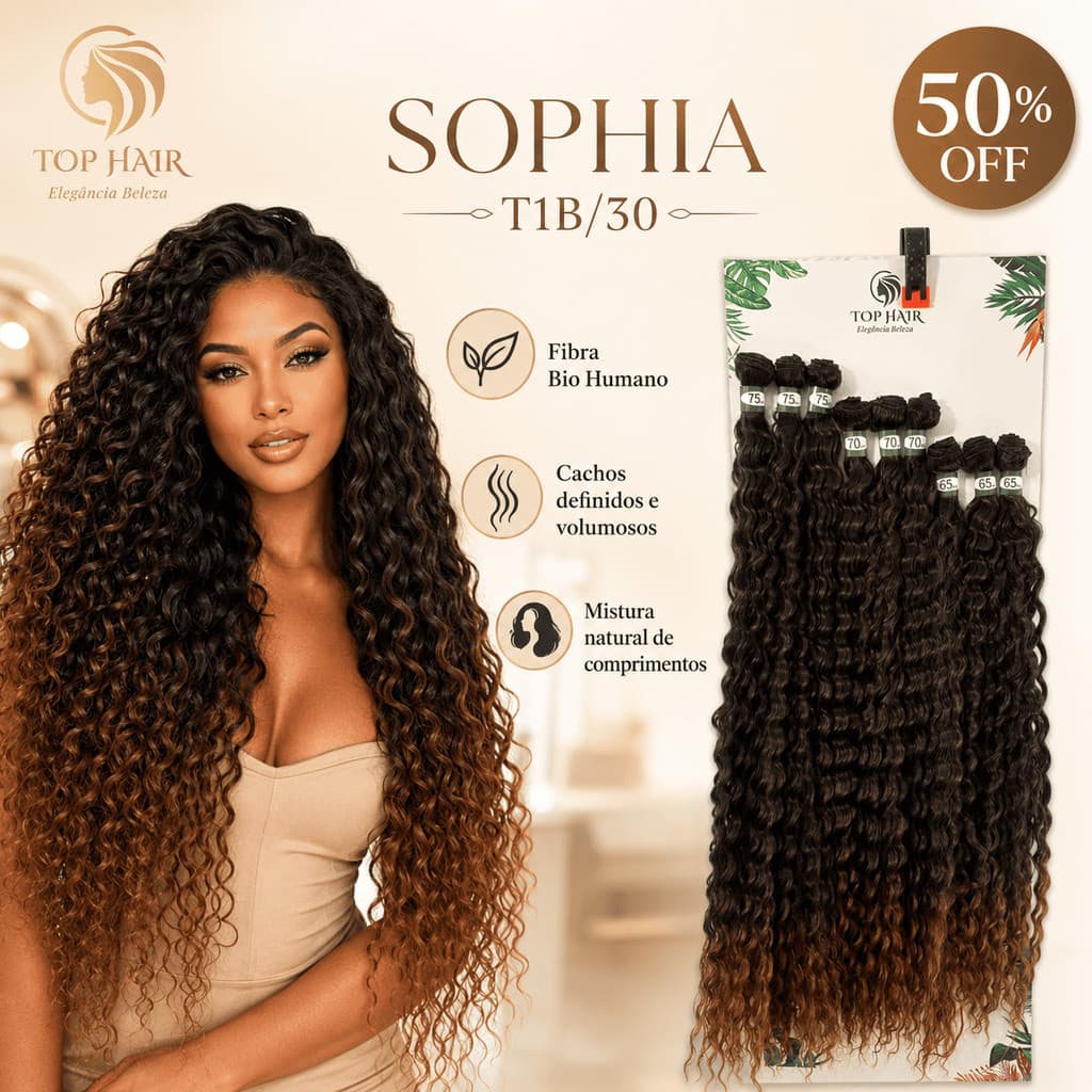 Cabelo Cacheado Fibra Bio Humano 65/70/75cm 9Telas 320g Top Hair SOPHIA