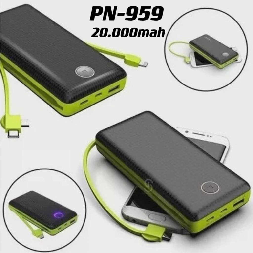 Bateria Externa Power Bank 20000mAh Carregador Portátil PN959 Carga Rápida USB Celular Universal Reserva Energia