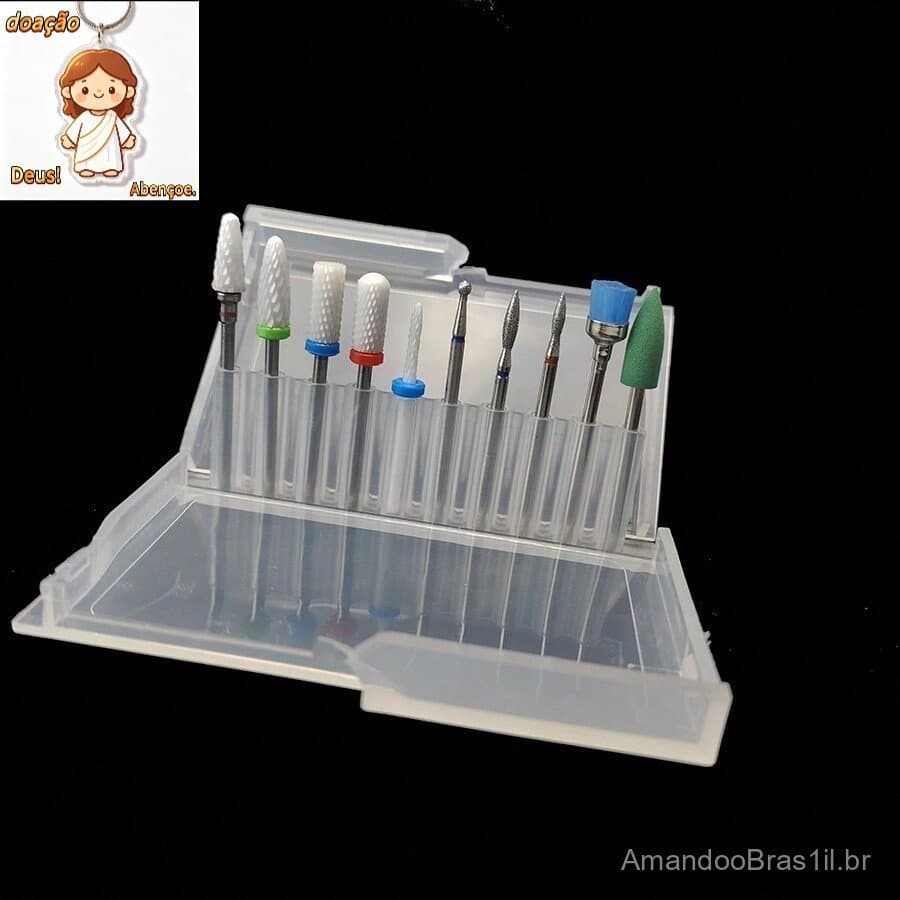 Kit 10 Brocas  para Lixar Unhas Com caixa de armazenamento
