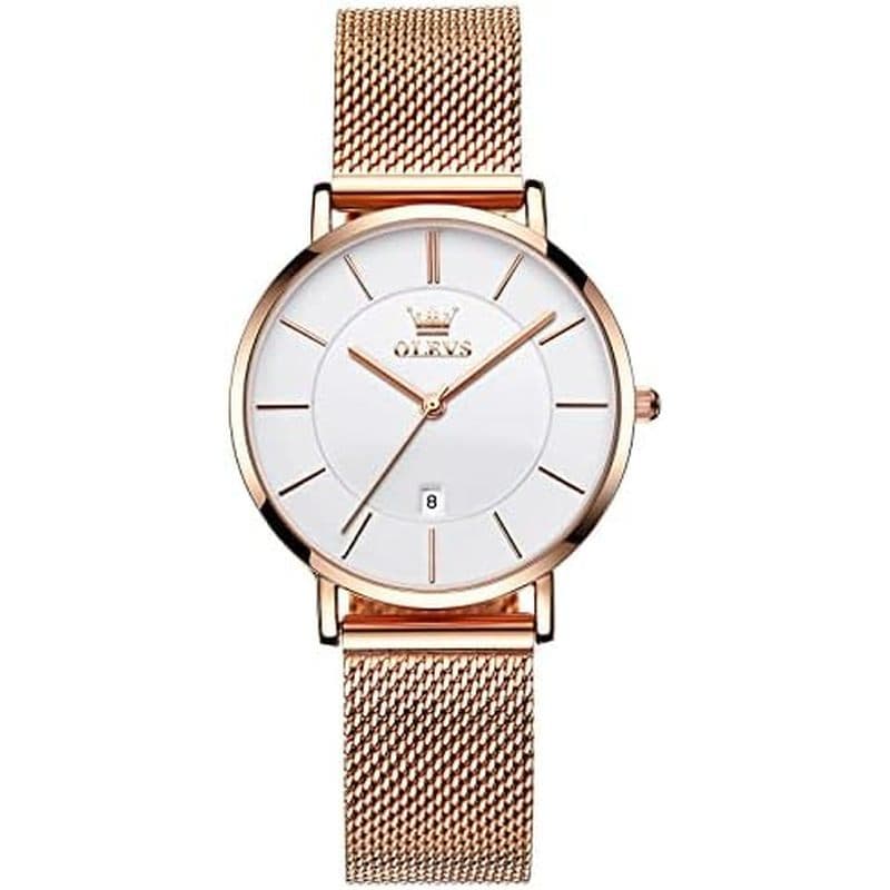 Relógio Feminino Com Pulseira De Malha OLEVS , De Pulso Elegante De Quartzo Analógico De Três Mãos Rosto Grande , Displa