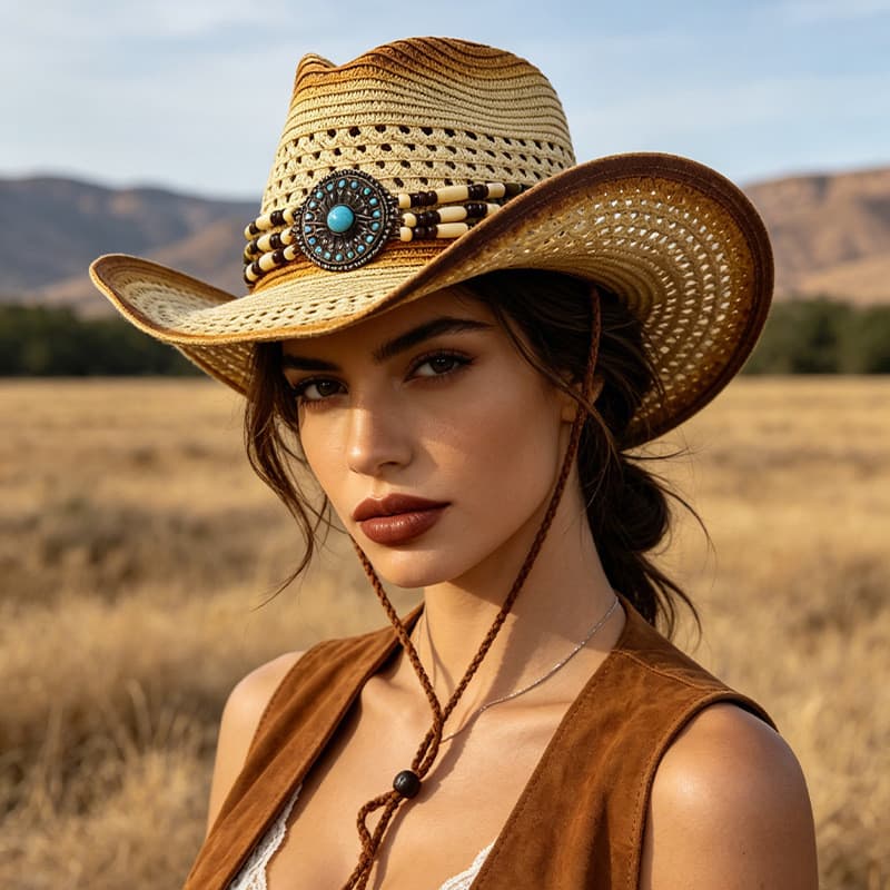 Chapéu de palha retrô americano feminino, chapéu de Cowboy ocidental, moda britânica, oco, Jazz, chapéu de palha panamá