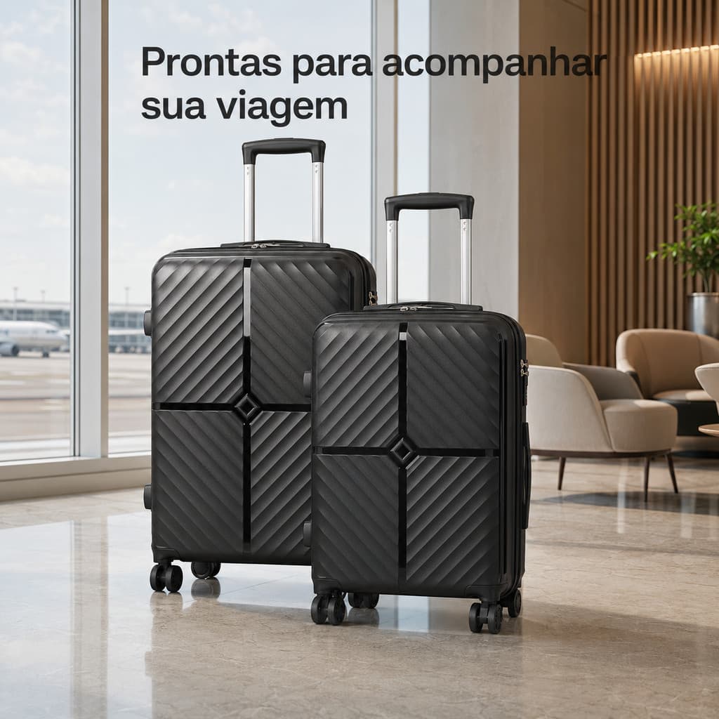 Kit 2 Malas de Viagem Premium em Polipropileno PP | Conjunto Malas de viagem 12kg + 23kg