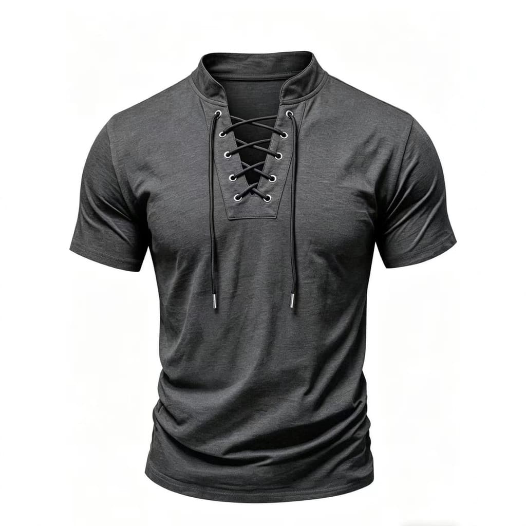 2026 Transfronteiriço Novo Estilo Masculino Camiseta de Manga Curta Laced-Up Moda Casual T-