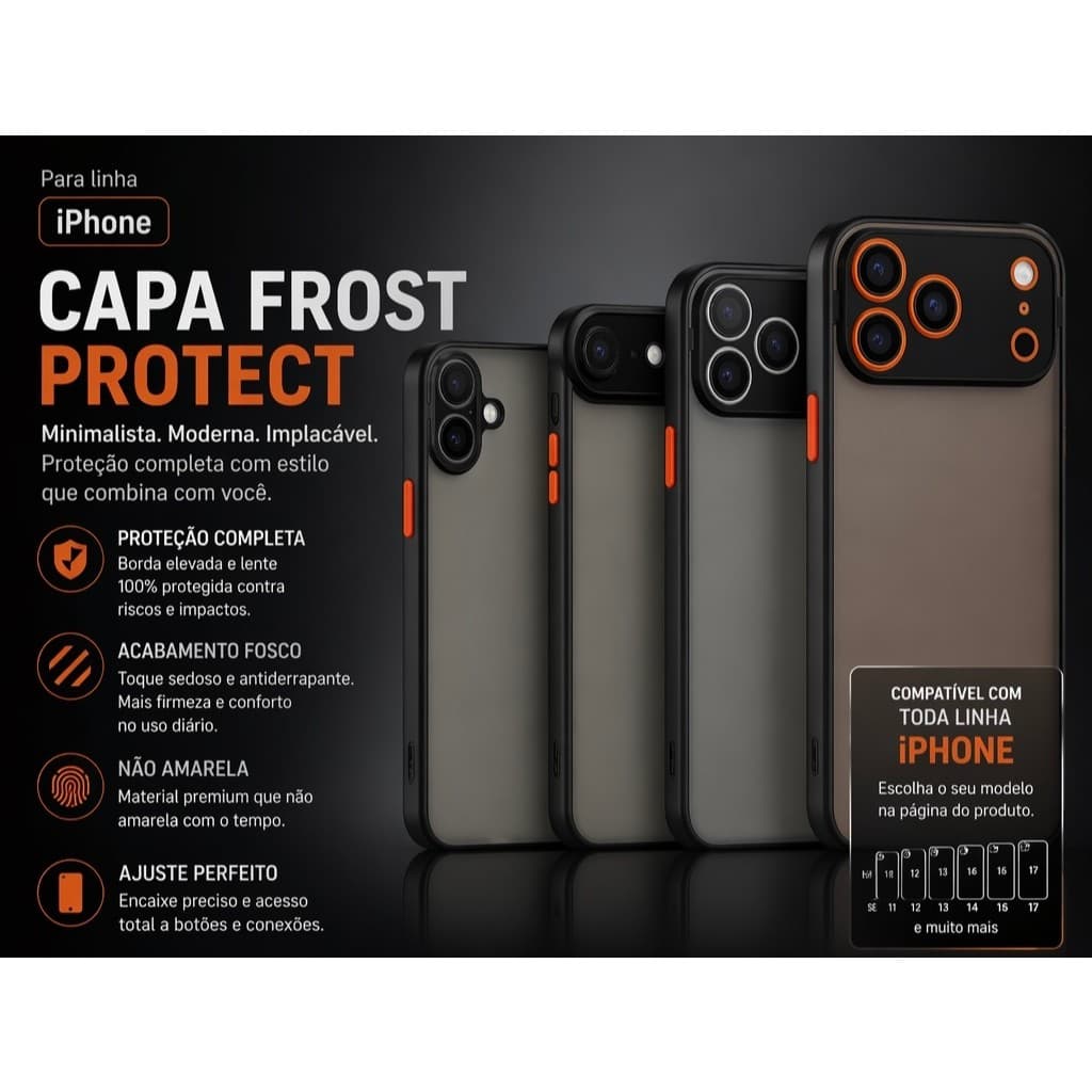 Capa Capinha FOSCA TRANSLÚCIDA FECHADA Preta p/ iPhone 7 8 plus XR 11 12 13 14 15 16 PRO MAX/17/17 pro max/17e