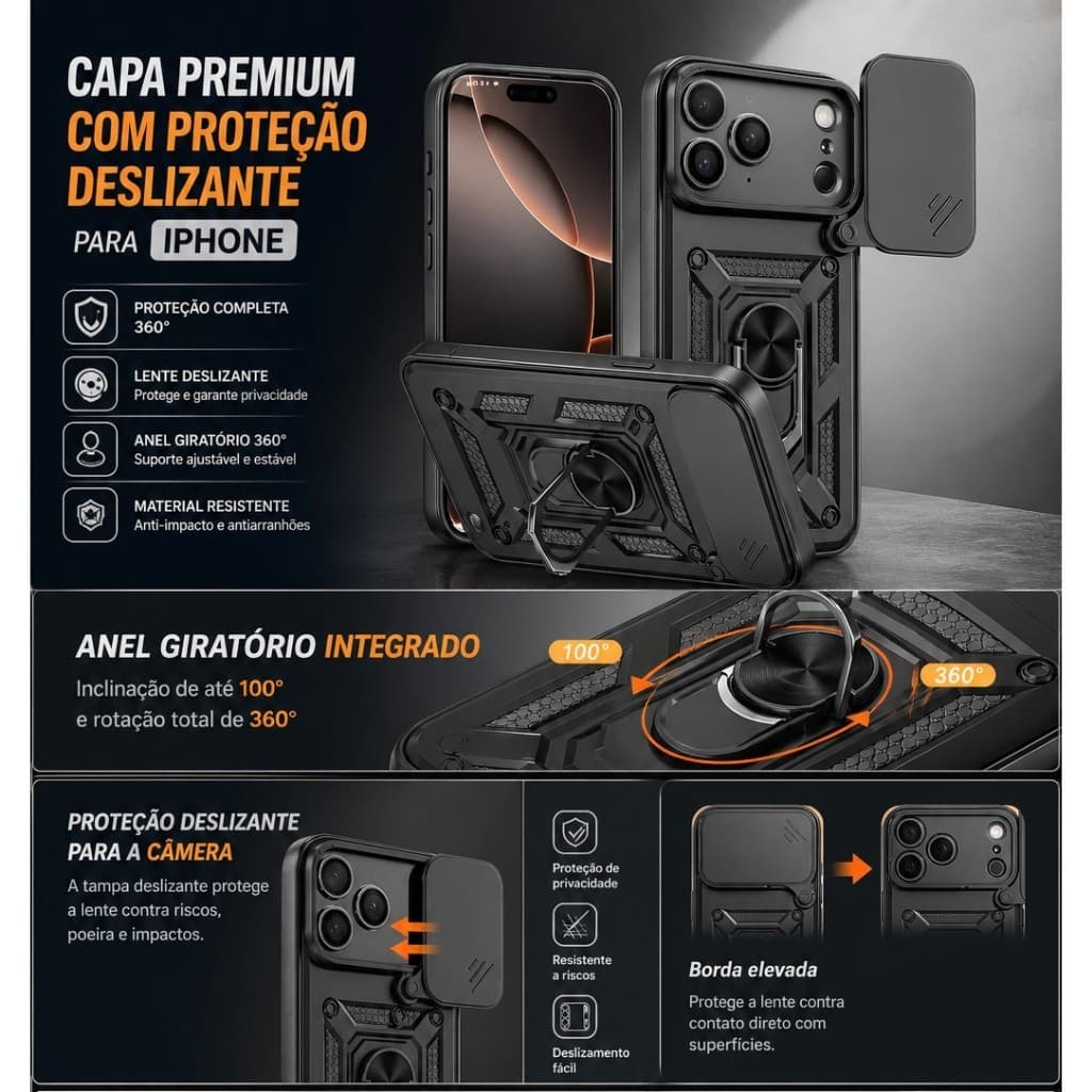 Capa Armadura Blindada Com Suporte P/ Iphone 17/17 Air/17 Pro Max/16e