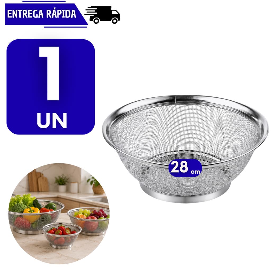 Cesto Escorredor em Aço Inox Cozinha Massa Fritura Legumes Frutas Fruteira Escorrer Arroz Resistente Peneira Cesta