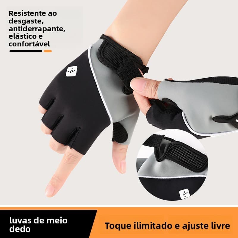 Luvas esportivas de meio dedo para fitness, luvas de ioga em seda gelada fina, luvas de ginástica antiderrapantes, luvas