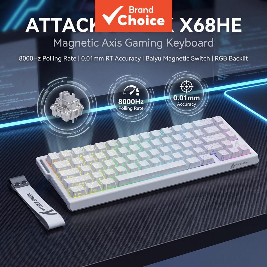 Teclado mecânico Attack Shark X68HE com Switch Magnético Baiyu, taxa de sondagem de 8000 Hz, teclado mecânico gamer sem