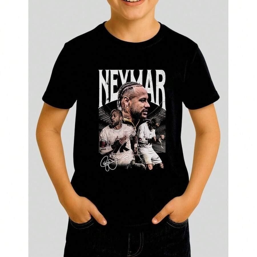 Camiseta Infantil Menino Casual 100% Algodão Blusa Estampada Menino Neymar Jr