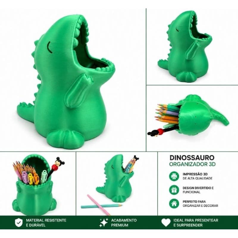 Porta Canetas Dinossauro 3D | Organizador de Mesa Escolar | Porta Lápis Infantil | Decoração Criativa
