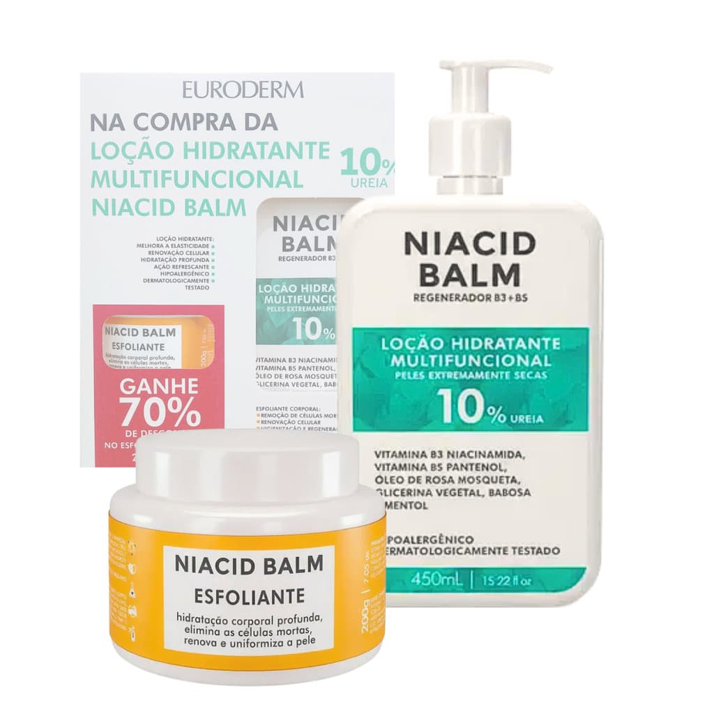 Kit Niacid Balm Loção Hidratante 450ml Esfoliante Cod89196