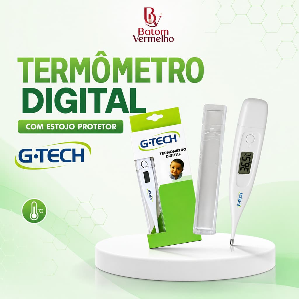 Termômetro Gtech Clínico Digital para Bebê Infantil e Adulto Febre Branco Aviso Sonoro + Estojo Protetor Brinde
