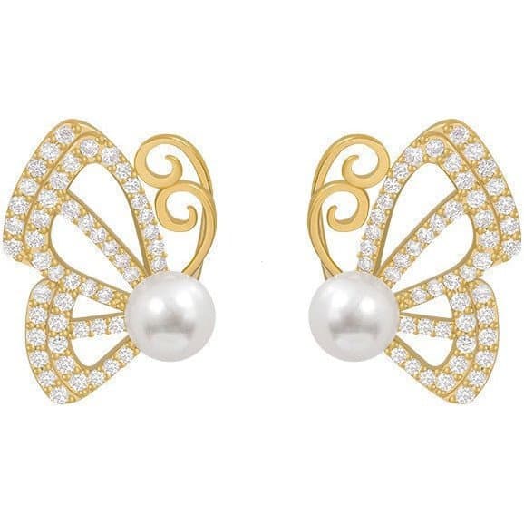 Brincos Femininos, Brincos de Borboleta com Pérolas e Diamantes para Mulheres JLRS