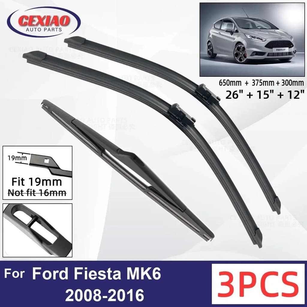 Para Ford Fiesta MK6 2008-2016 Lâminas De Limpador Dianteiro Traseiro Do Carro Borracha Macia Limpadores Pára-Brisas Aut