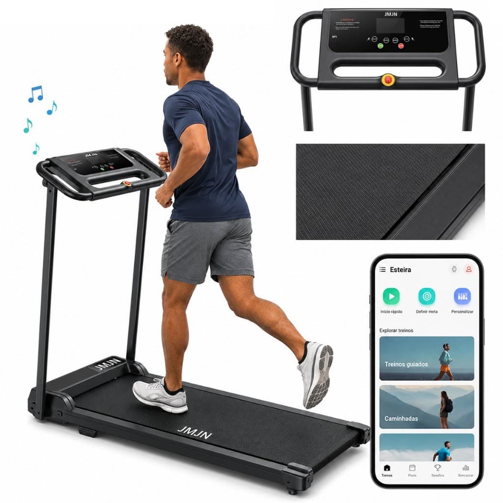 Esteira Ergométrica Elétrica 2.0HP Dobrável Silenciosa Bluetooth Tela LED 12km/h Suporta até 120kg Residencial