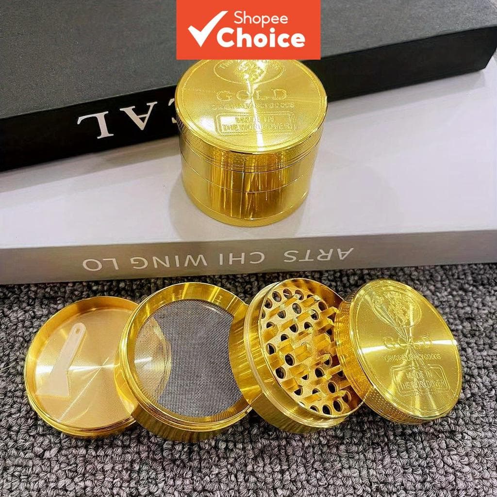 Moedor Manual de Temperos em Liga de Zinco com 4 Camadas para Moer Sal, Pimenta ou Especiarias, Moeda Dourada, 1,6/2