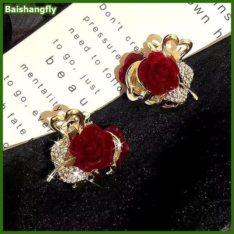 baishangfly Linda Flor De Rosa Vermelha Pequena Garra De Cabelo Metal Mini Clipes Decorativos De Estilo Feminino Meninas