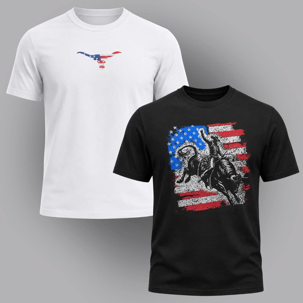 Kit 2 Camisetas Masculinas Texas Country 100% Algodão Blusa Estilo Pecuária Eua Rodeio Barretos