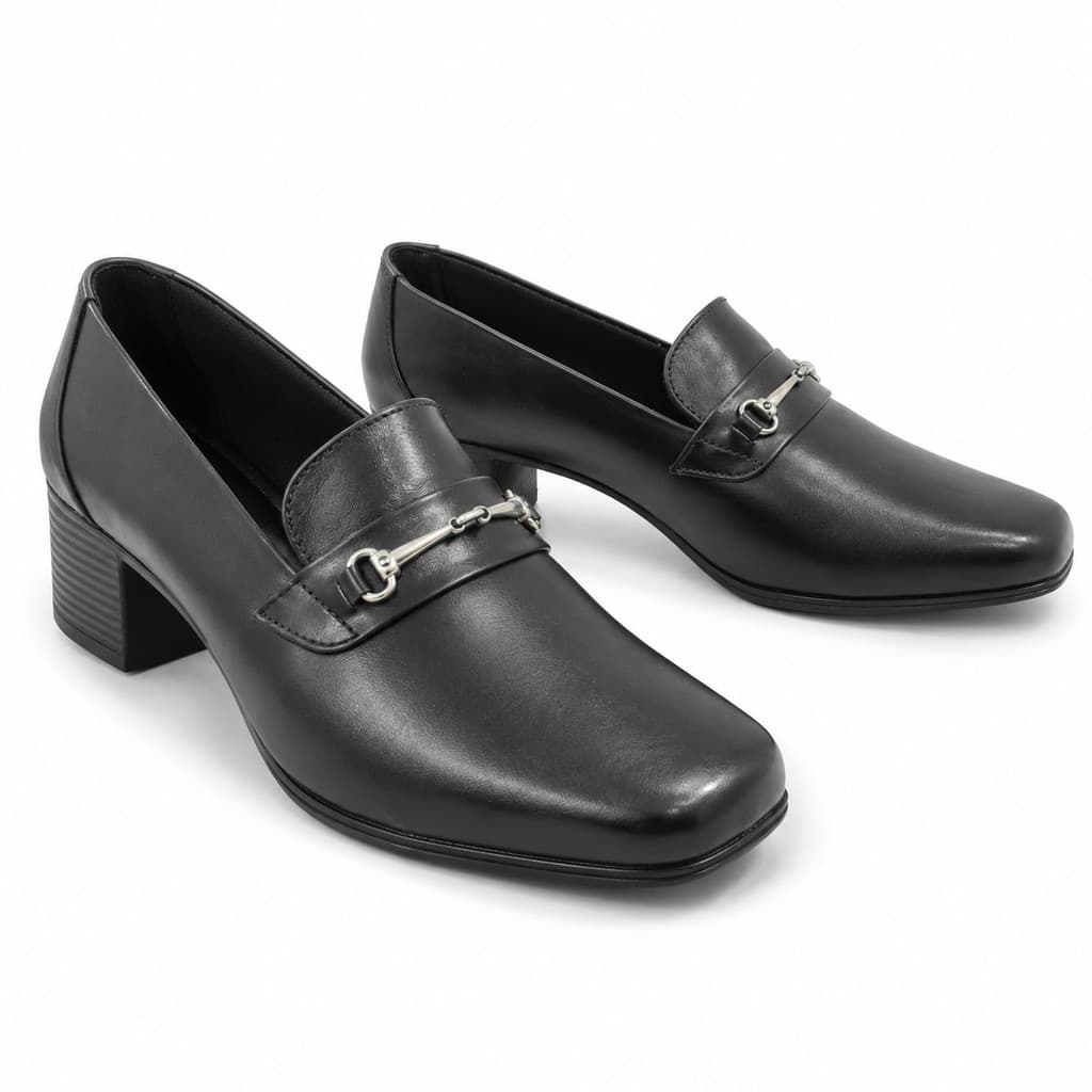 Sapato Feminino Dacs em Couro Salto Baixo com Fivela Trabalho Preto ou Marrom Café