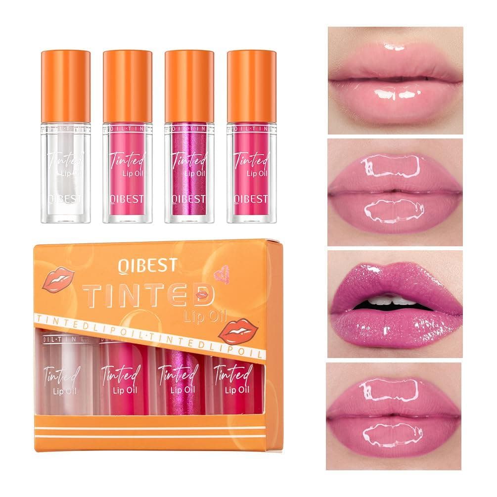 Óleo labial volumizador de 4 cores, óleo labial com brilho, cor labial hidratante com aplicador de ponta larga, brilho l
