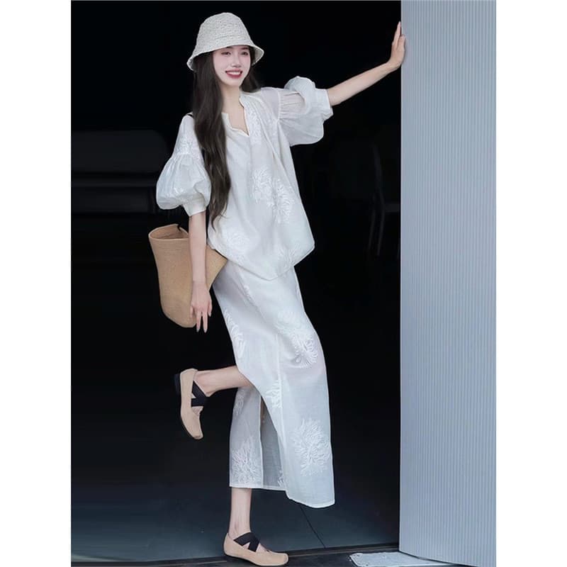 Saia branca novo estilo chinês verão