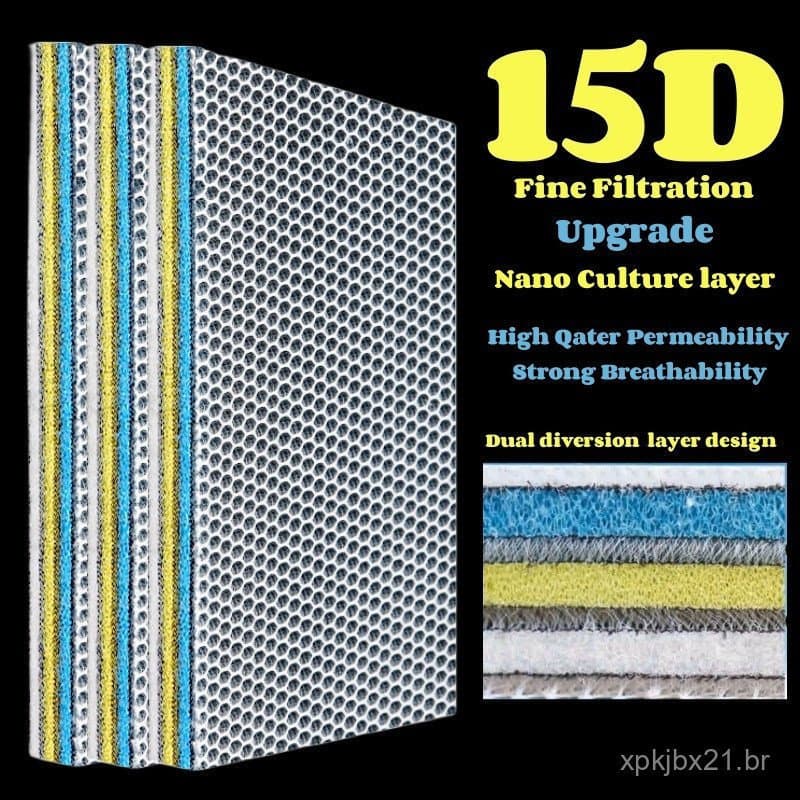 Novo Filtro Bioquímico 15D Reutilizável para Aquário, Esponja de Espuma de 15 Camadas, Filtro de Água para Aquário, Mídi