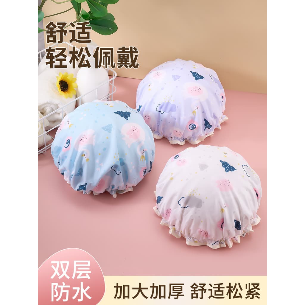 Touca de banho dupla à prova d'água, banho doméstico, máscara de cabelo espessada, capa de fumaça de cozinha, novo estil