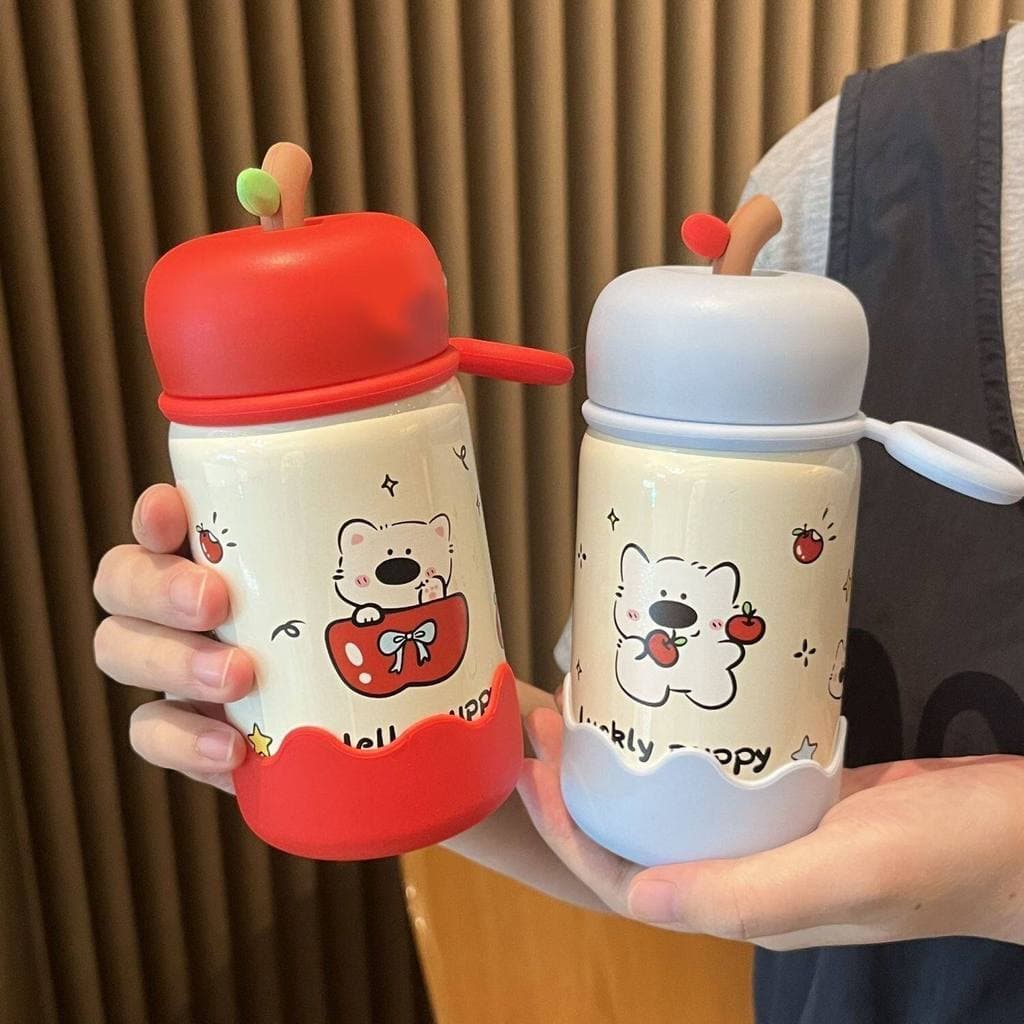 Garrafa Térmica Infantil 340ml Aço Inox 304 com Canudo e Alça Copo Desenho Animado Antivazamento MARAVILHA