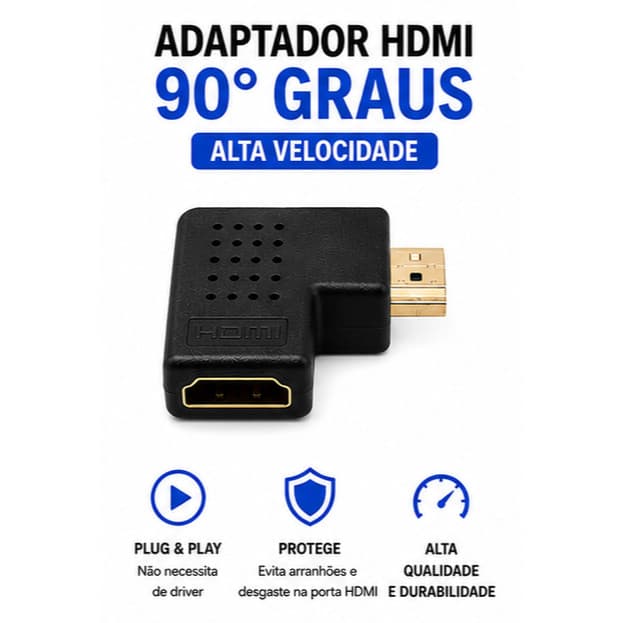 Adaptador Hdmi 90 Graus Em L Direito Hdmi M X Hdmi F Horizontal