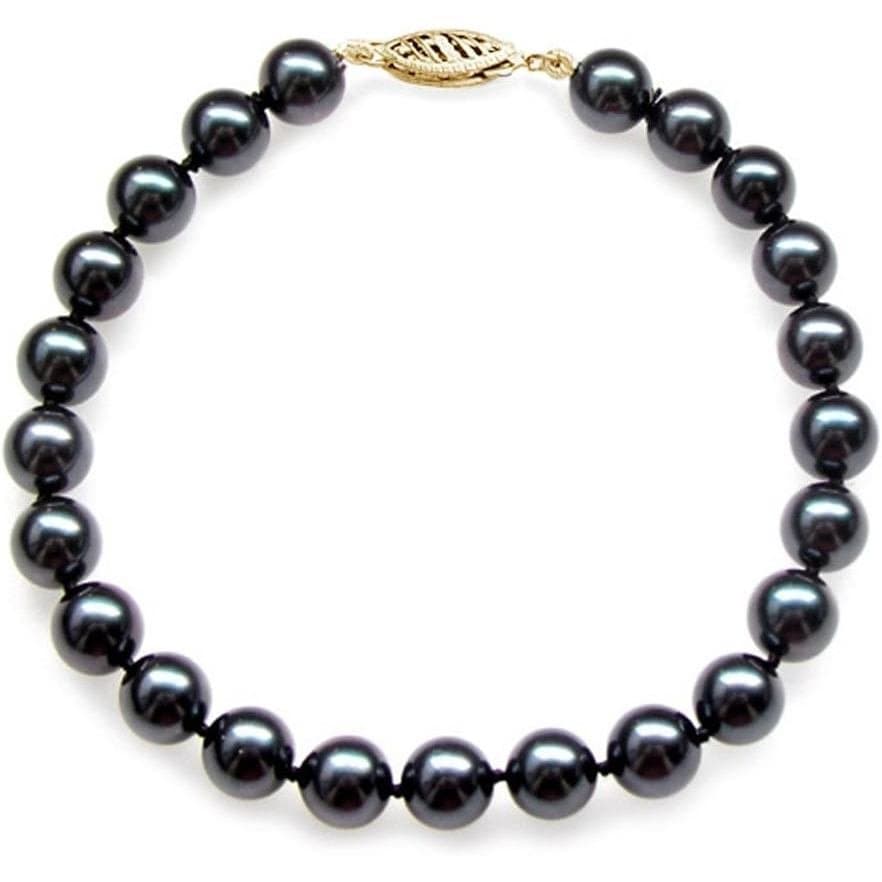 Pulseira de Pérolas Cultivadas Japonesas Akoya Pretas em Amarelo 14k PremiumPearl para Mulheres, Qualidade AAAA (6.