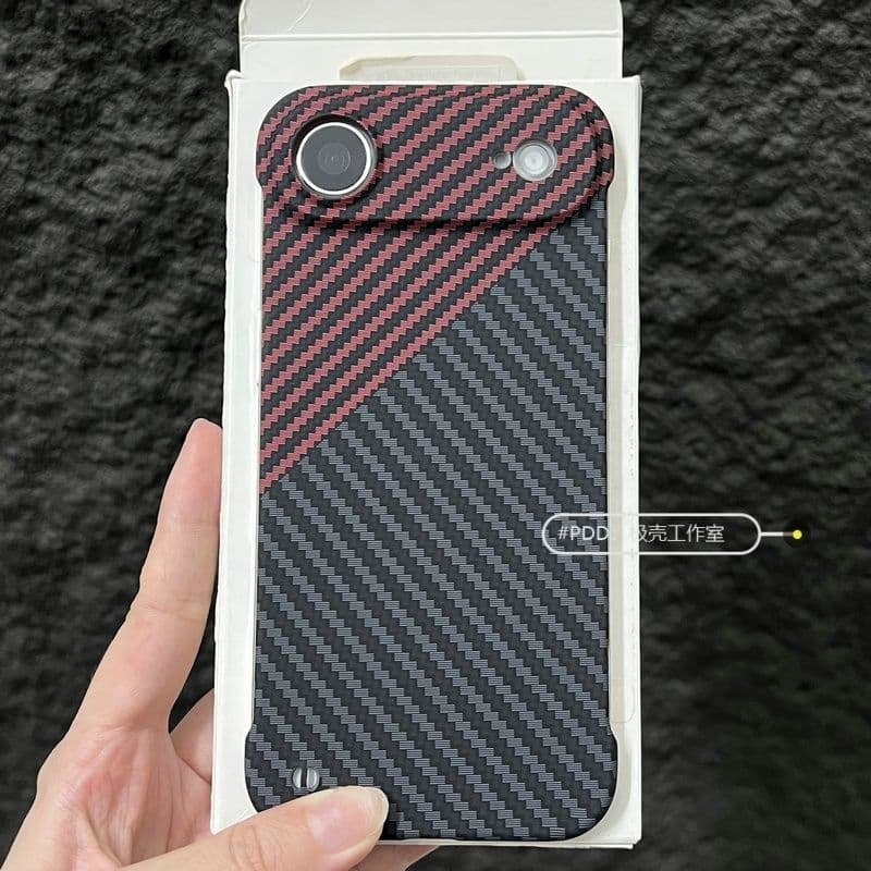 Capa para iPhone Air Phone sem bordas 17Promax com textura de fibra de carbono 16, capa rígida à prova de choque
