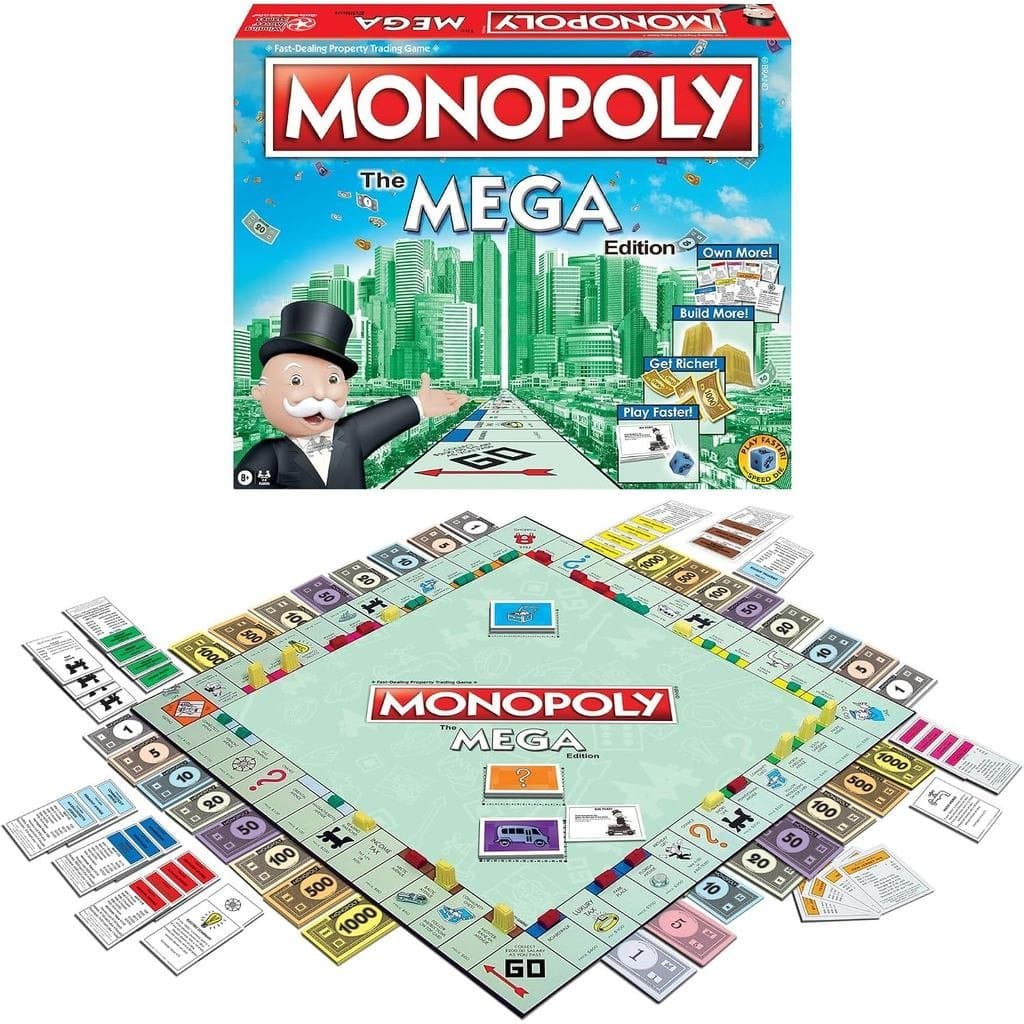 Monopoly The Mega Edition da Winning Moves Games USA, uma versão maior e mais rápida do Monopoly com o Speed Die para 2