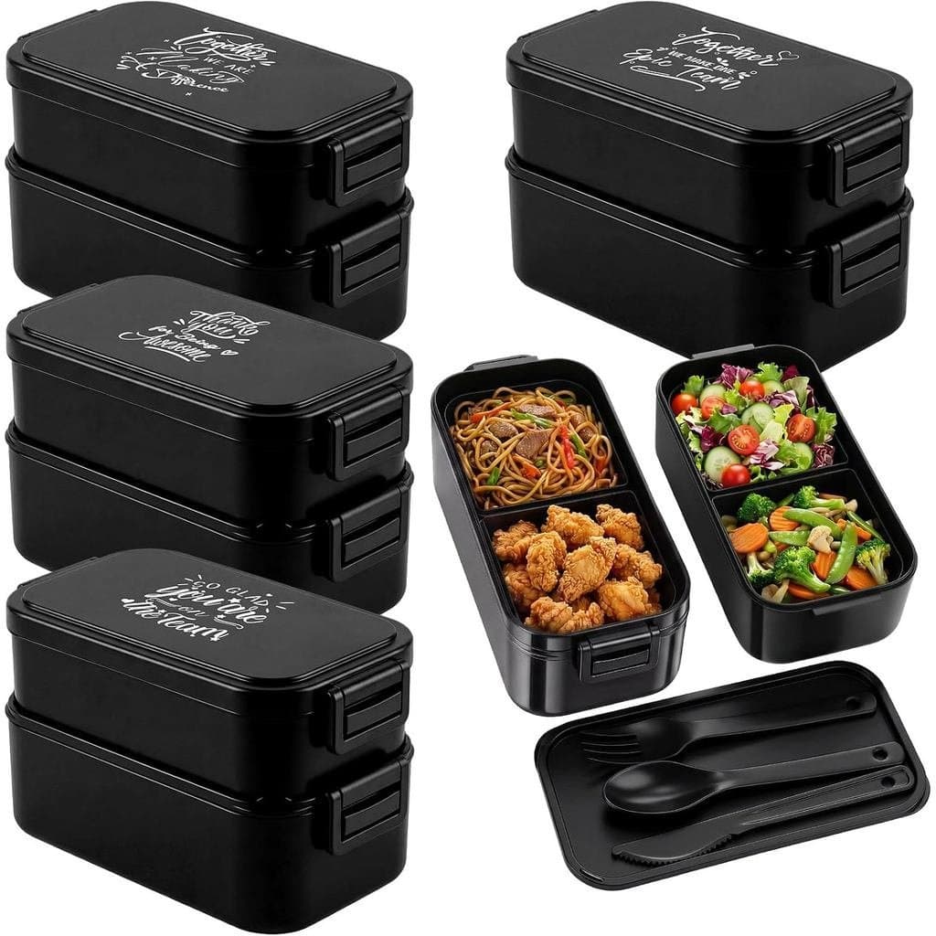 Domensi 4 Peças de Presentes de Apreciação para Funcionários, Caixas Bento de Plástico Preto de Dupla Camada, Presentes