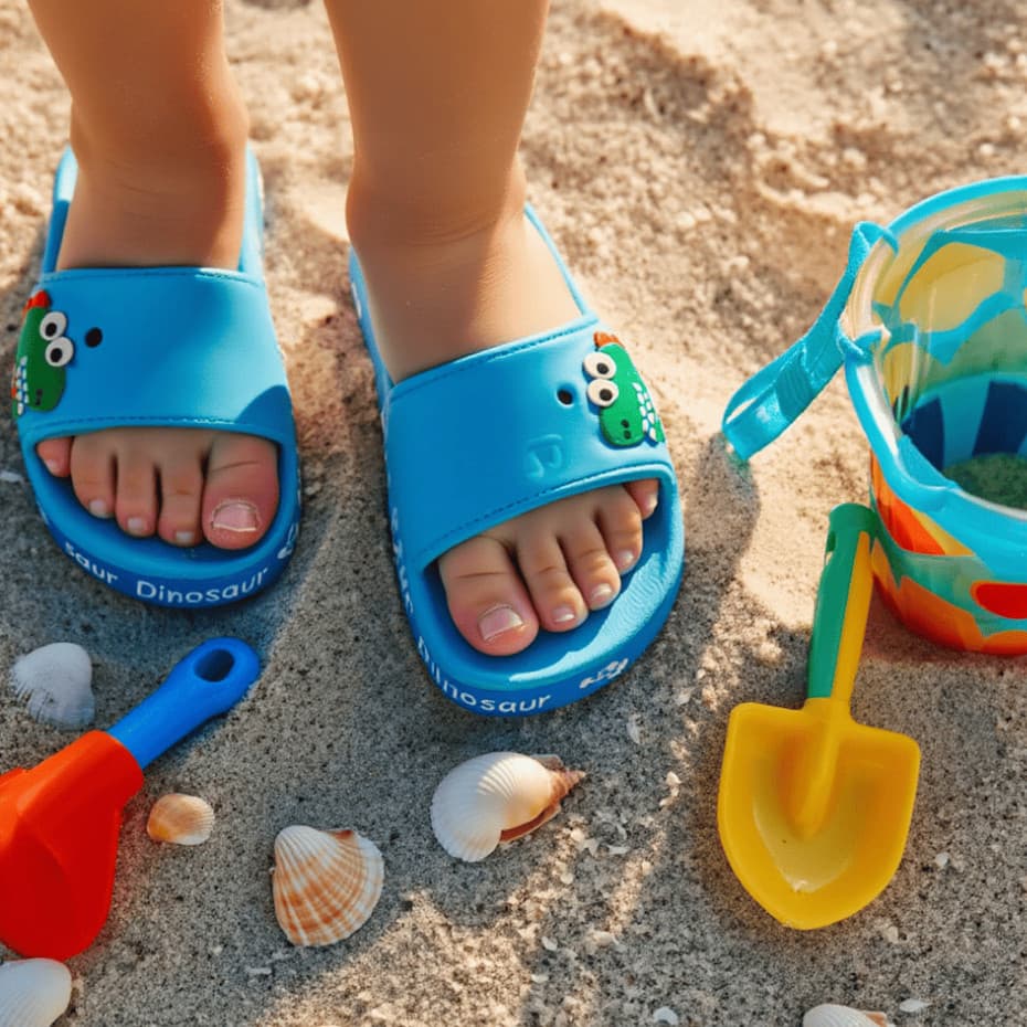 Chinelo Infantil Menino Dinossauro Slide Confortável Leve Macio Antiderrapante