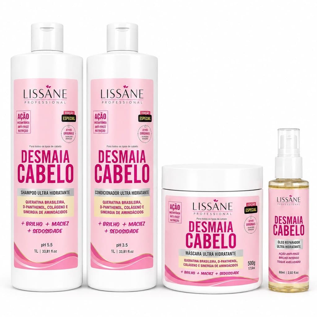 Kit Desmaia Cabelo Lissâne Profissional 4 passos mágicos para seu cabelo Hidratação Anti Frizz Nutrição Brilho Maciez