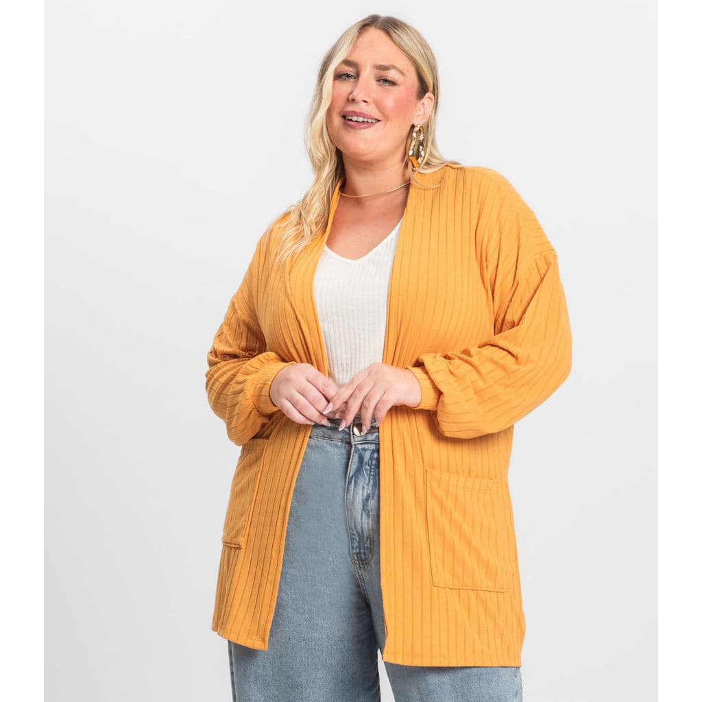 Cardigan Feminino Pluz Size Infinita Cor Amarelo